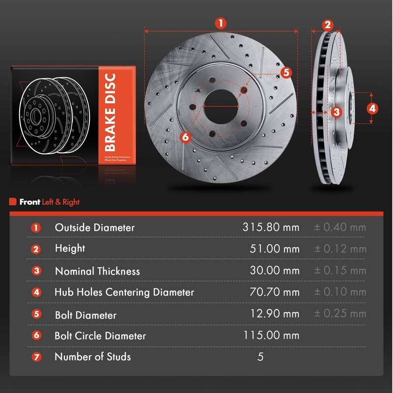 2Pcs New Front Left & Right Side Drilled Brake Rotors for Cadillac STS 2009-2011 gallery