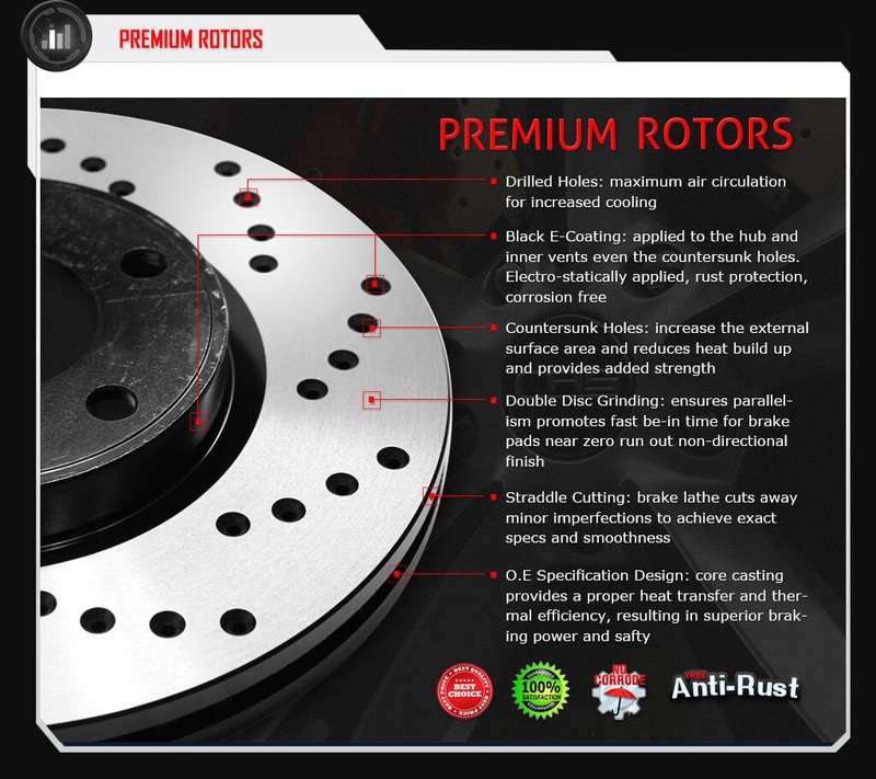 [Front Drill Brake Rotors Ceramic Pad] Fit 99 Jeep Wrangler w/78mm Rotor Height gallery