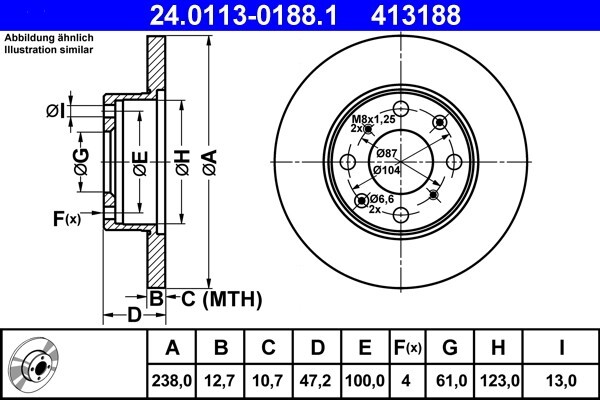 2x ATE 24.0113-0188.1 brake discs set Ø 238 mm front for Rover 200 II, 400 II
