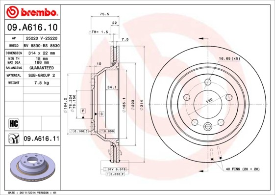 Brembo 09.A616.11 Brake Disc for VW
