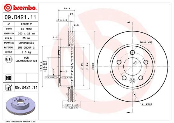 Brembo 09.D421.11 Brake Disc for MAN,VW