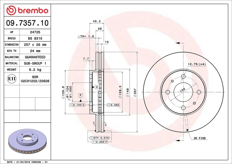 Brembo Front Brake Discs Nissan 100 NX B13 Original 2-Piece Set gallery