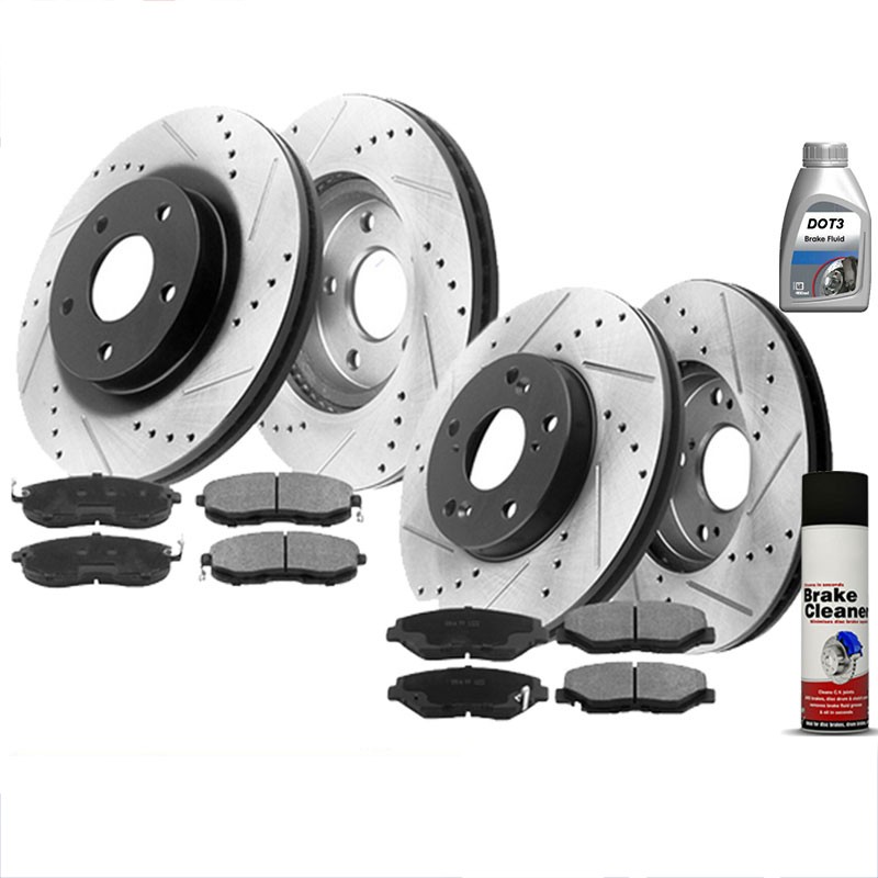 Front Rear Drilled Brake Rotors and Ceramic Pads For 2003-07 Honda Accord A17