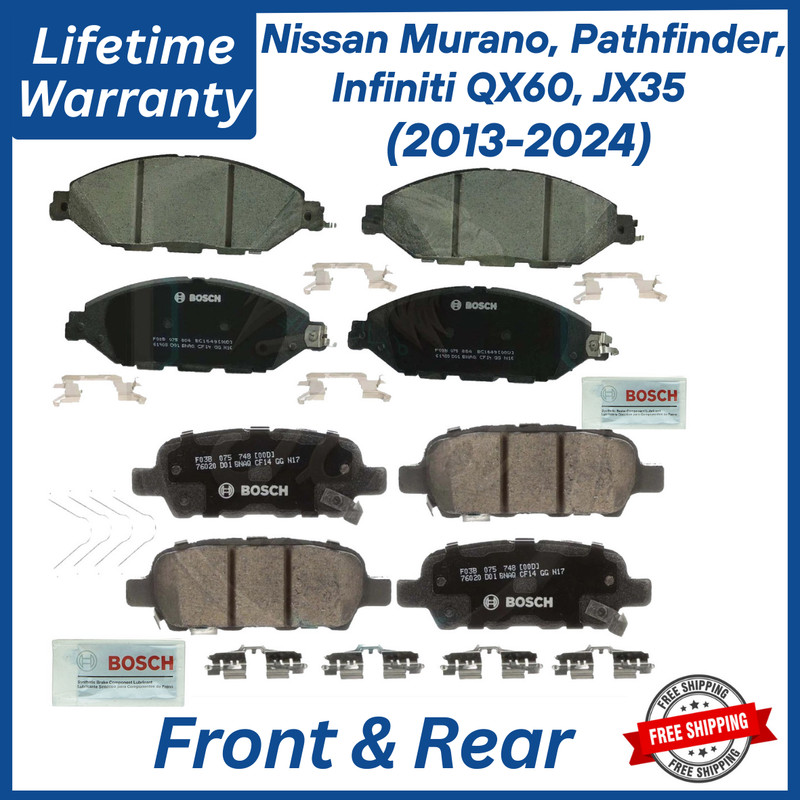 Bosch OEM Front & Rear Ceramic Brake Pads Kit, For 2013-2024 Nissan Infiniti.