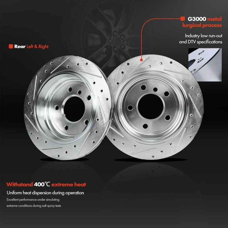 Rear LH & RH Drilled Brake Rotor & Brake Pad for BMW 325xi E46 2001-2005 L6 2.5L gallery