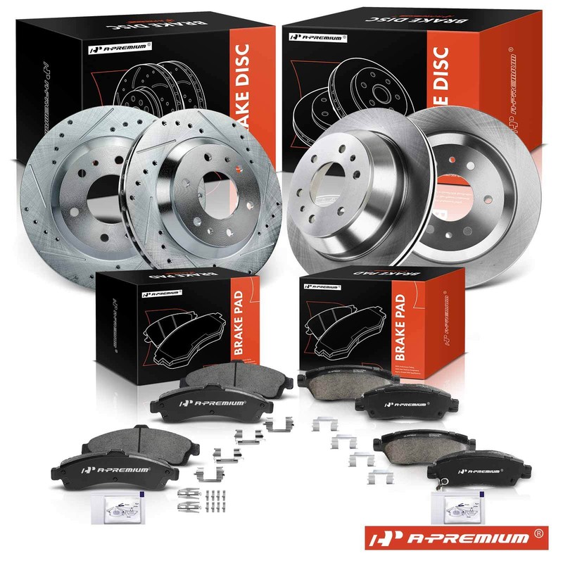 A-Premium Front and Rear Drilled Brake Rotors & Ceramic Brake Pads for Chevy GMC