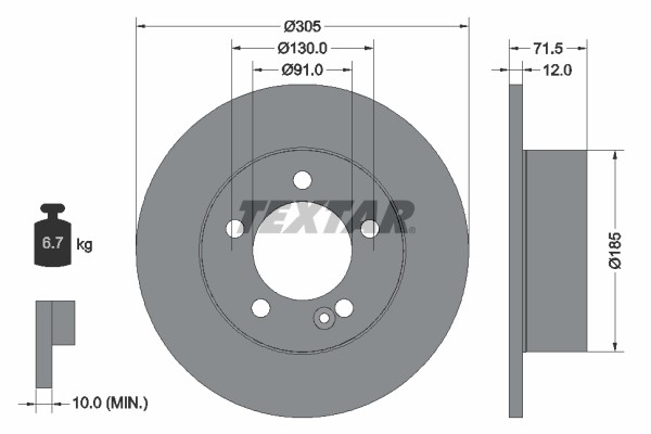 2X 92228800 Textar Brake Disc for Nissan, Opel, Renault, Vauxhall