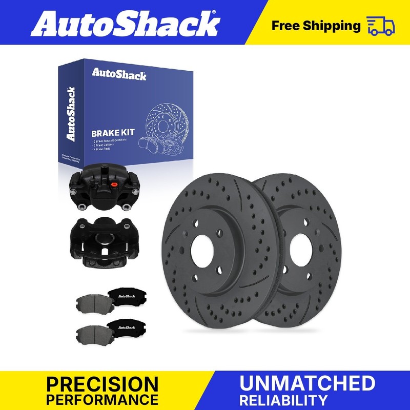 Front Drilled Slotted Brake Rotors Pads Calipers Black for Chevy, Equinox 10-17