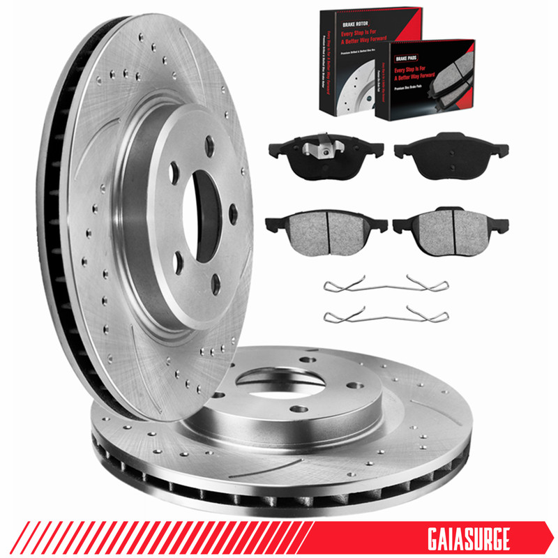 278mm Front Drilled & Slotted Rotors Brake Pads Kit for Ford Focus Volvo C30 S40