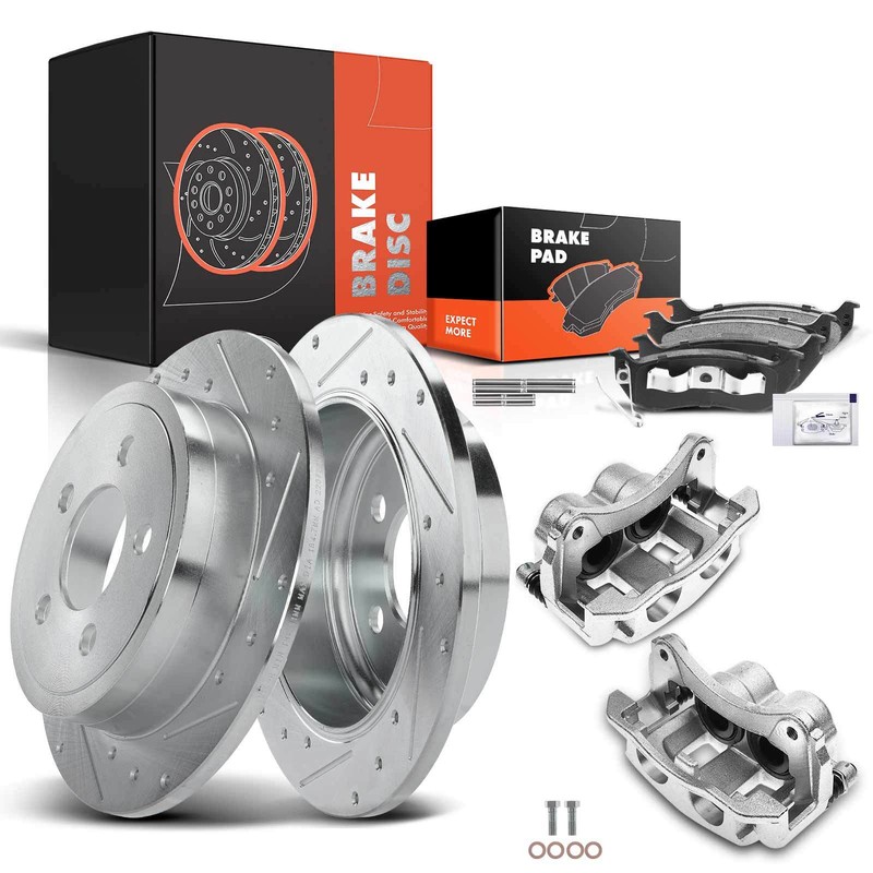 Rear Drilled Rotor & Ceramic Pads + Calipers for Jeep Liberty 03-07 Wrangler TJ
