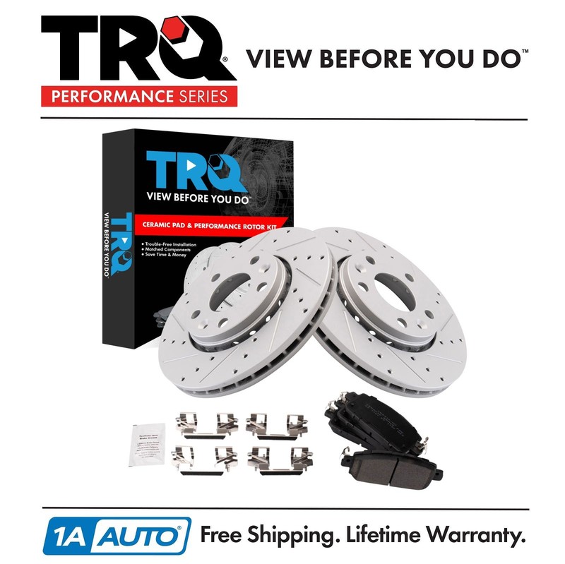 TRQ Performance Front Brake Pad & Rotor Kit Premium G-Coated Ceramic Fits Nissan