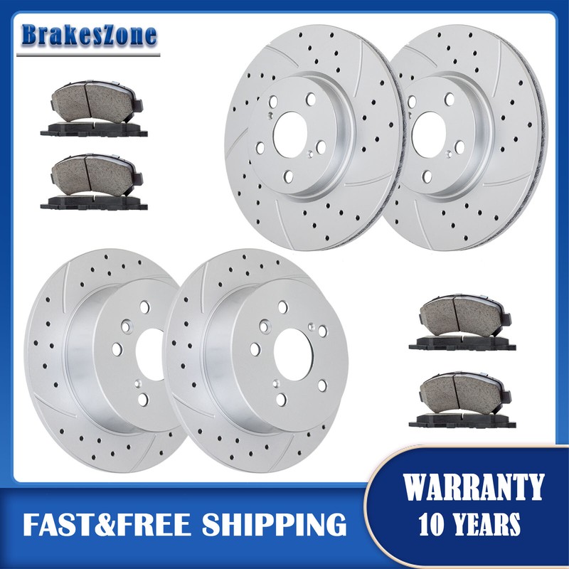 296mm Front and 281mm Rear Brake Rotors Pads Kit for Toyota Rav4 2006-18 Drilled