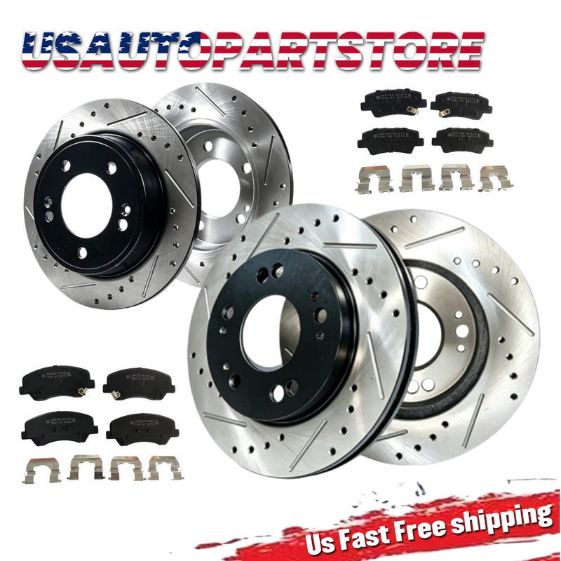 Front Rear Drilled Slotted Rotors Brake Pads fits Kia Forte Koup 2014 2015 -2016