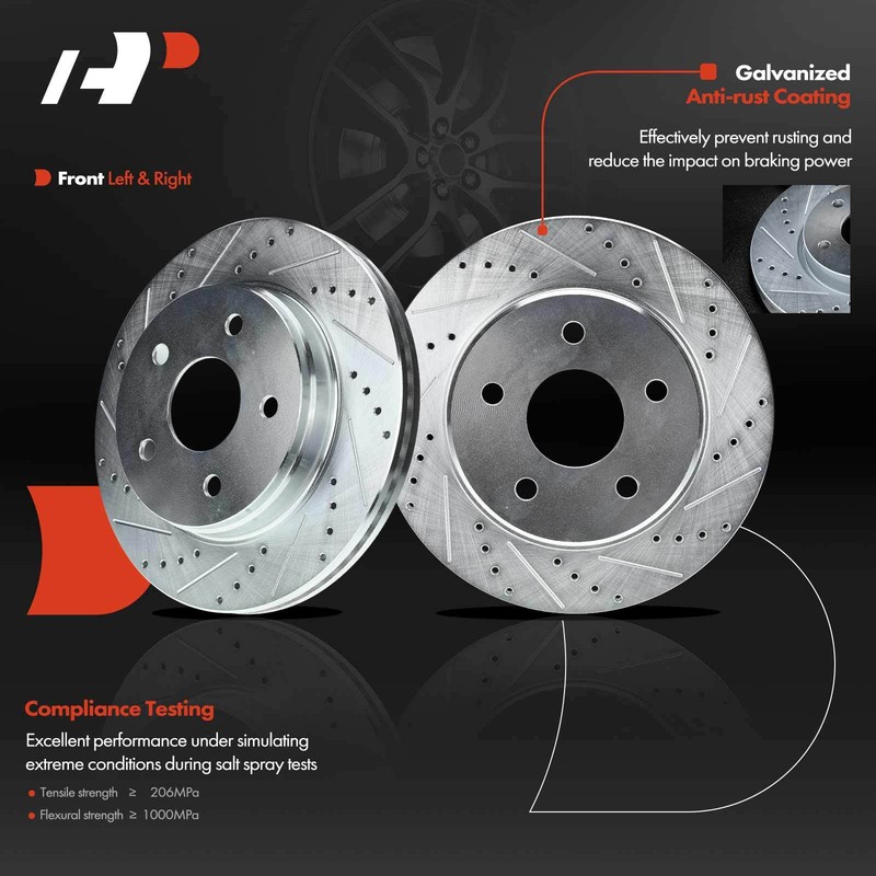 A-Premium Front Drilled Rotors & Brake Pads + Wheel Hub for Dodge Ram 2002-2005 gallery