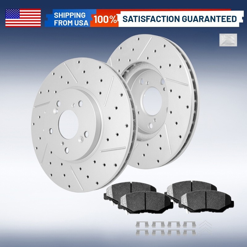 Front Drilled Slotted Rotors + Ceramic Brake Pads for 2003 – 2008 Honda Pilot