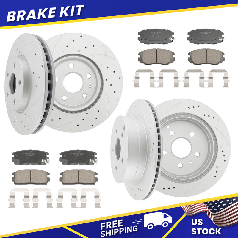 Front & Rear Drilled Rotors Ceramic Pads for 2010-2017 GMC Terrain Chevy Equinox