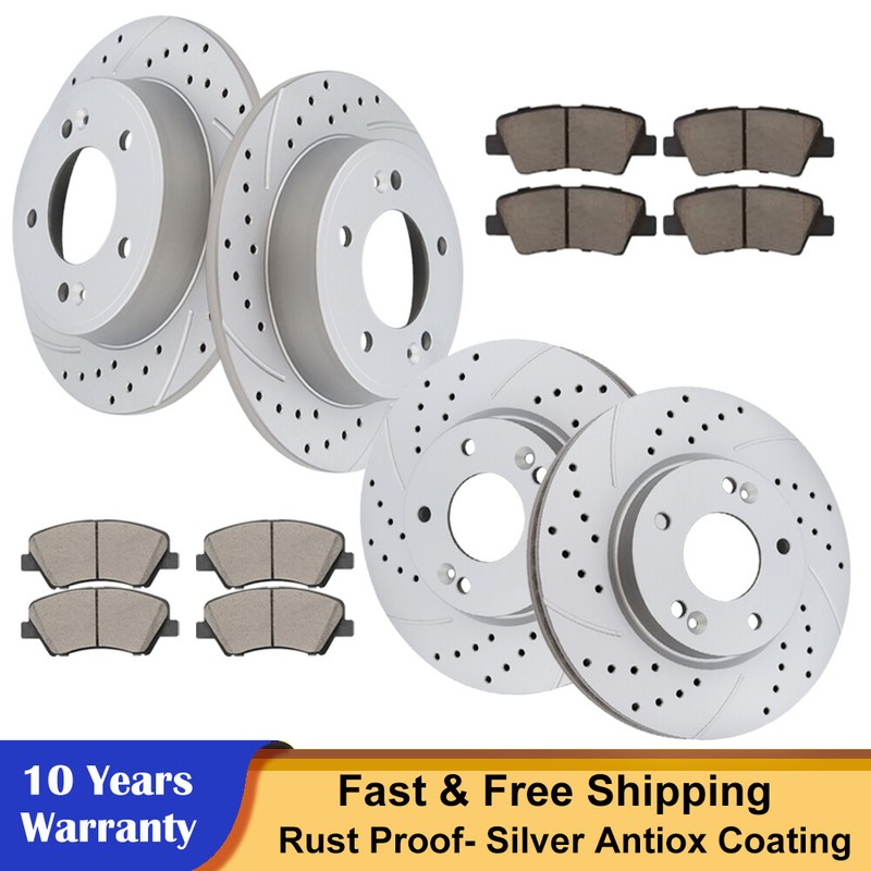 Front + Rear Drilled Rotors Brake Pads for 2014 – 2016 Hyundai Elantra Veloster