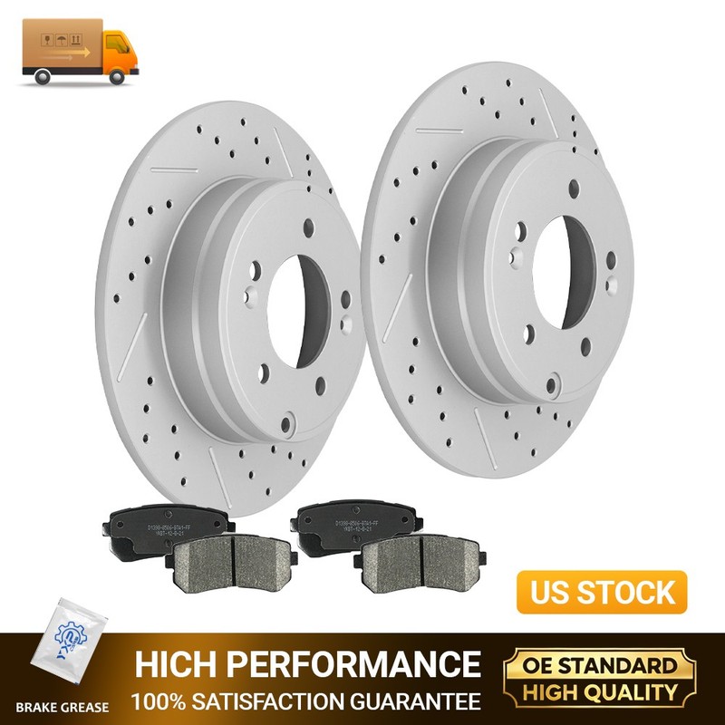 For Hyundai Tucson Sonata Kia Rear Drilled Disc Brake Rotors Ceramic Pads Kit