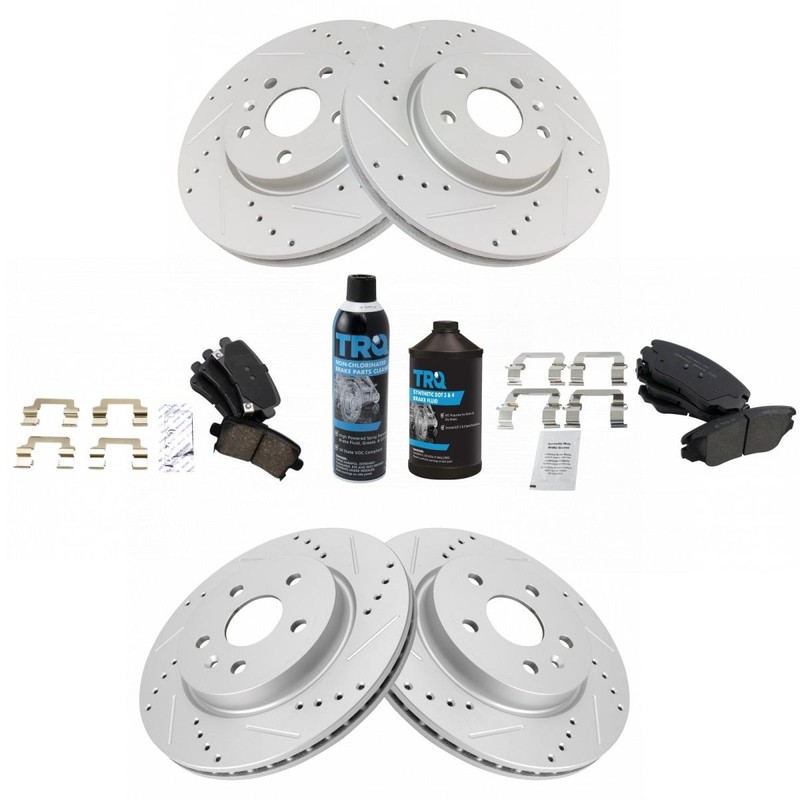 TRQ Front Rear Ceramic Pads & Performance Brake Rotor Kit w/ Chemicals gallery