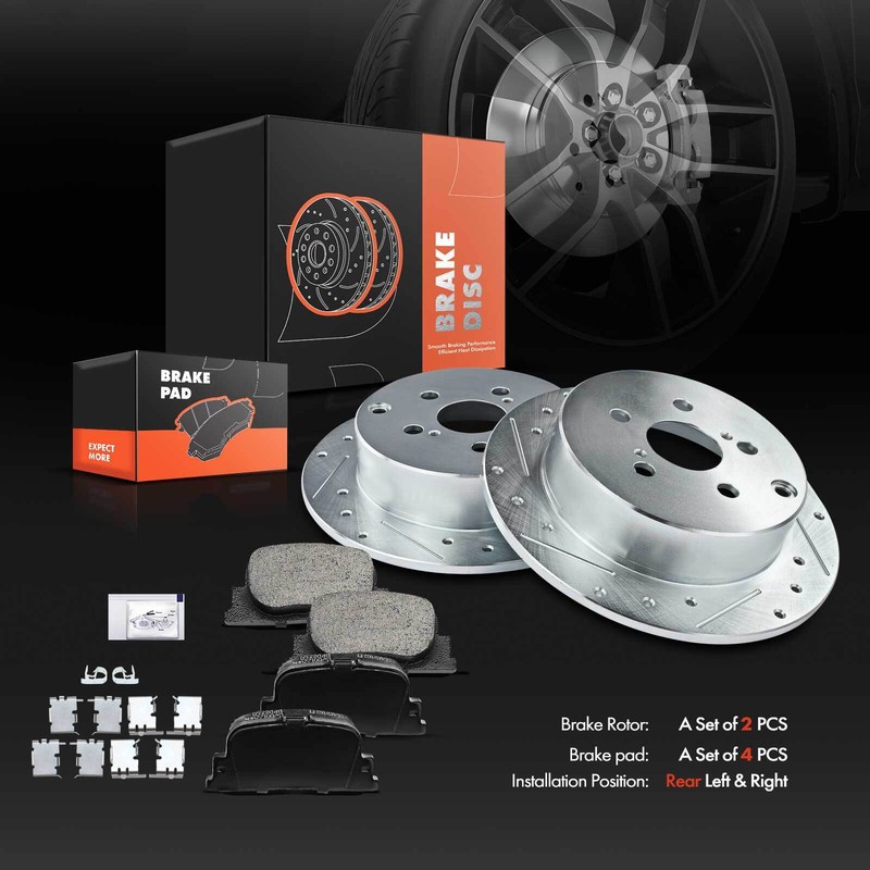 Rear Drilled & Slotted Rotors and Ceramic Brake Pads for Scion TC 2005 2006-2010 gallery