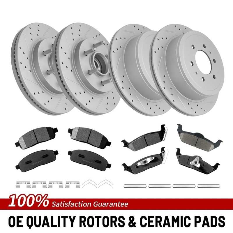 Front Rear Drilled Brake Rotor Pad For 2004-2008 Ford F-150 Lincoln Mark LT