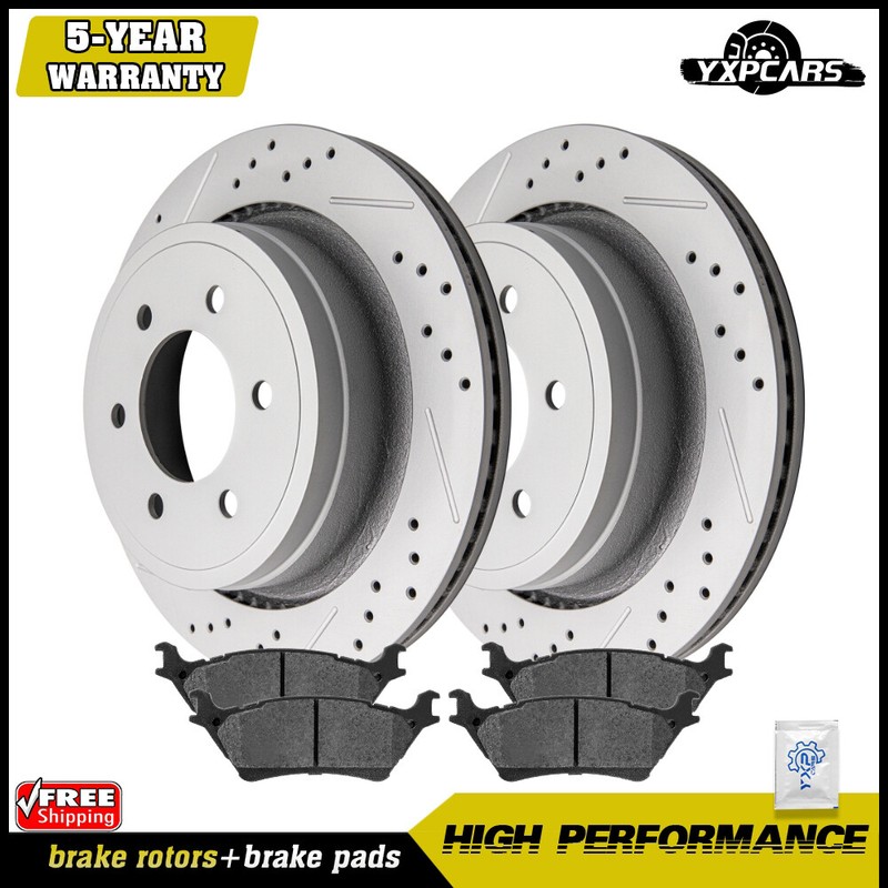 6 Lug Rear Drilled Rotors + Ceramic Brake Pads for 2012 2013 – 2020 Ford F-150