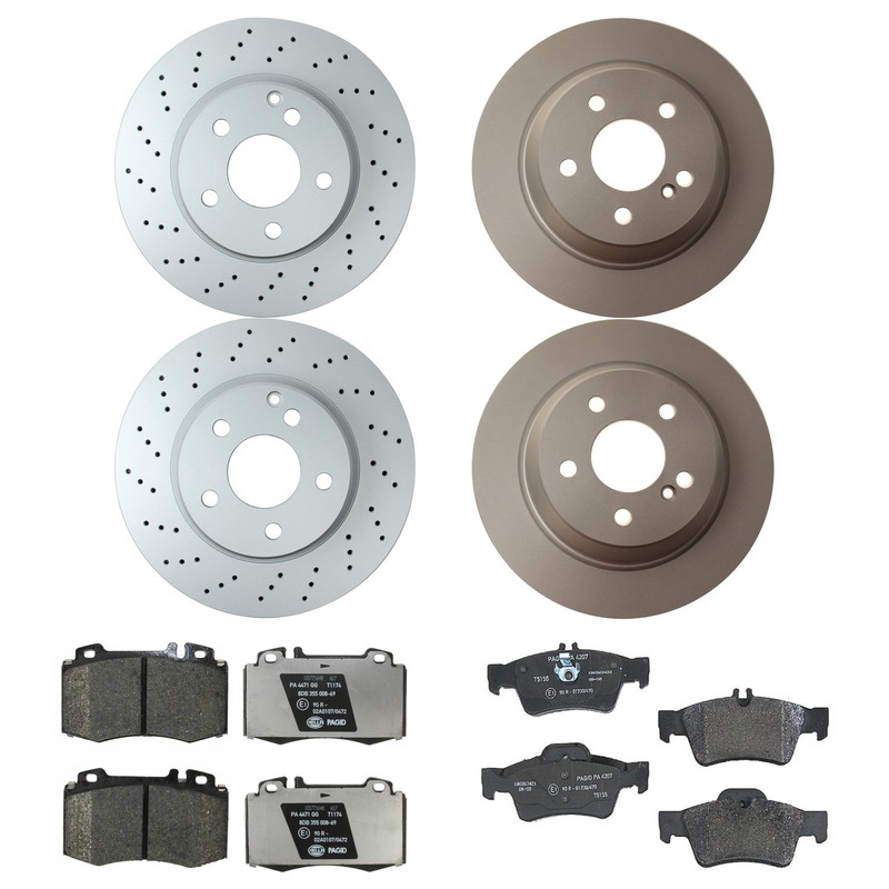 Hella Front And Rear Rotor Low-Met Disc Brake Pad Kit for C215 CL500 W220 S500