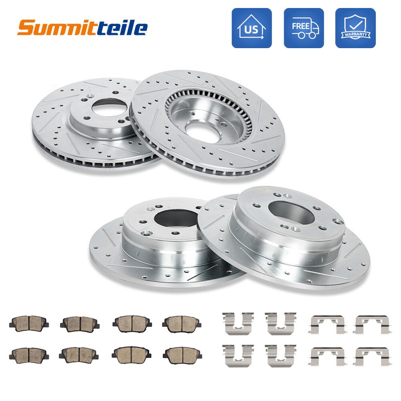 Front & Rear Disc Rotors Ceramic Brakes Pads For 11-15 Hyundai Sonata Kia Optima
