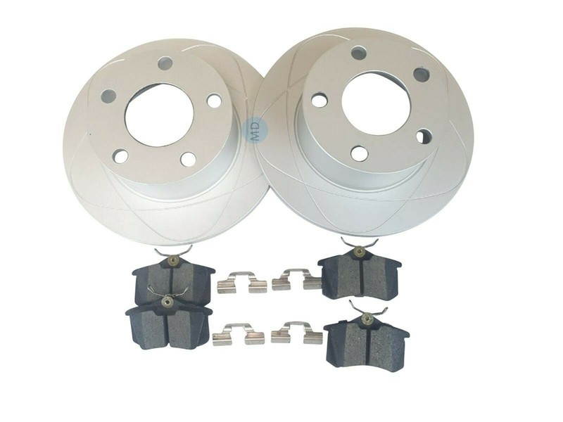 Rear Slotted Disc Brake Rotors & Pads Fits Audi A6, Volkswagen Passat; 245mm