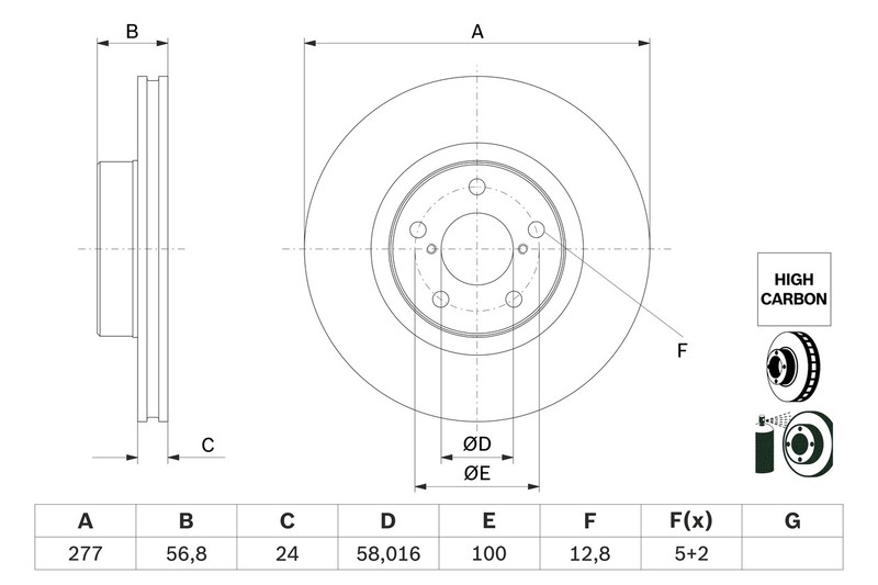 Bosch 0 986 479 E69 Brake Disc for Subaru