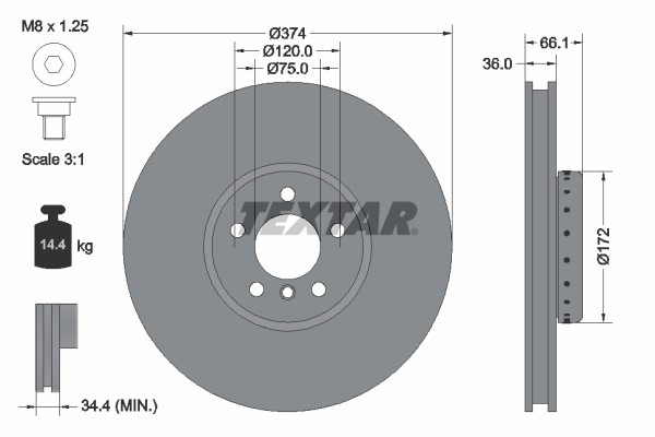 Textar 92266225 Brake Disc for Alpina, BMW
