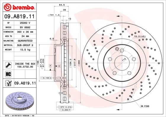 Brembo 09.A819.11 Brake Disc for Brabus, Mercedes-Benz