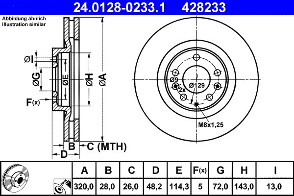 2x 24.0128-0233.1 ATE brake disc for Mazda