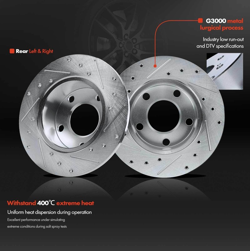 Drilled & Slotted Brake Rotors for Audi 100 Quattro A6 Volkswagen Passat Rear gallery