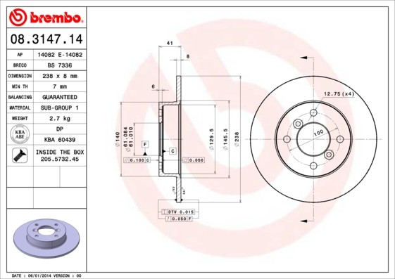 Brembo 08.3147.14 Brake Disc for Renault gallery