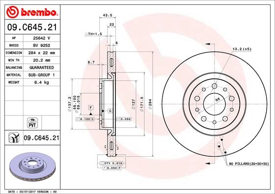 Brembo 09.C645.21 Brake Disc for Fiat