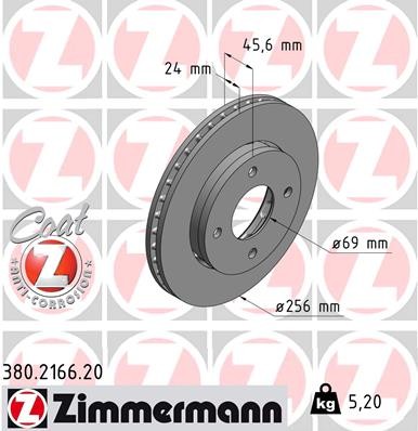 Zimmermann 380.2166.20 Brake Disc for Mitsubishi, Smart