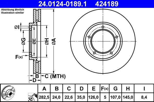 2x 24.0124-0189.1 ATE brake disc for Porsche
