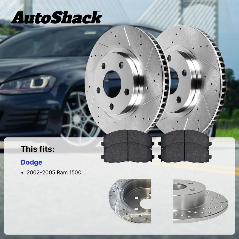 Front Drilled Slotted Brake Rotors Premium Pads Hubs for Dodge, Ram 1500 02-05 gallery
