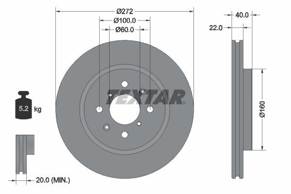 2X Textar 92278203 Coated Front Brake Discs 272mm Vented Fits Suzuki Swift