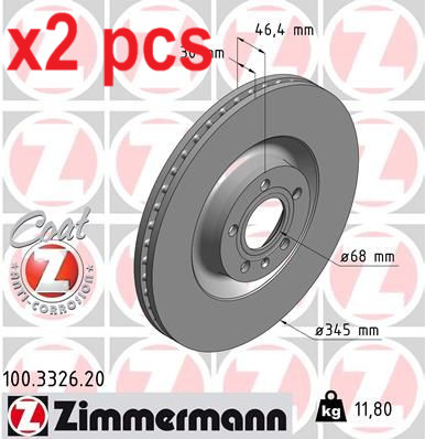 X2 PCS L&R SIDES FRONT FITS AUDI A4 B6 3.0 BRAKE DISC 100.3326.20 ZIMMERMANN