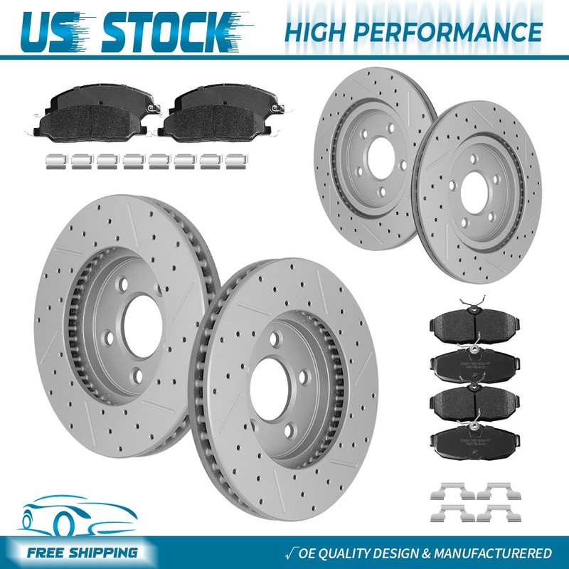 293mm Front & 300mm Rear Drilled Rotors+Brake Pads for 2005-2010 Ford Mustang