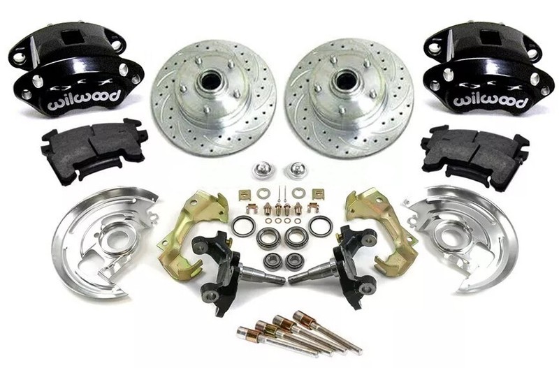 64 Oldsmobile Cutlass F85 Front Disc Brake Kit Conversion 2″ Drop Black Wilwood