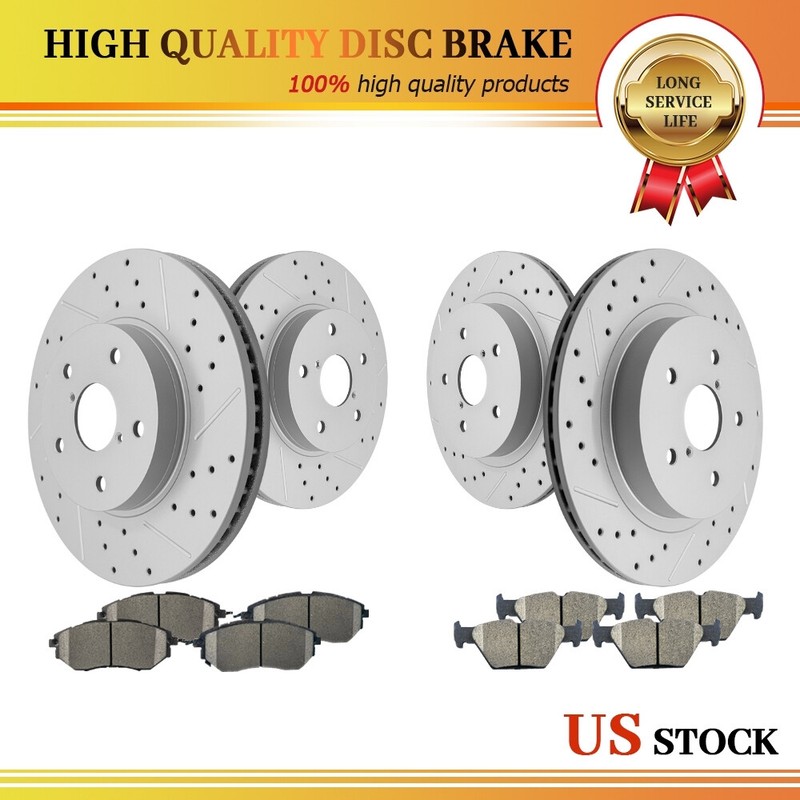 Front Rear Drilled Disc Brake Rotors + Ceramic Pads Kit For 2015 Subaru Legacy