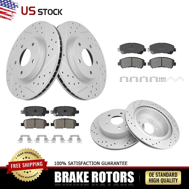 Front & Rear Drilled Rotors+Brake Pads Set for 2008 2009 2010-2013 Nissan Rogue