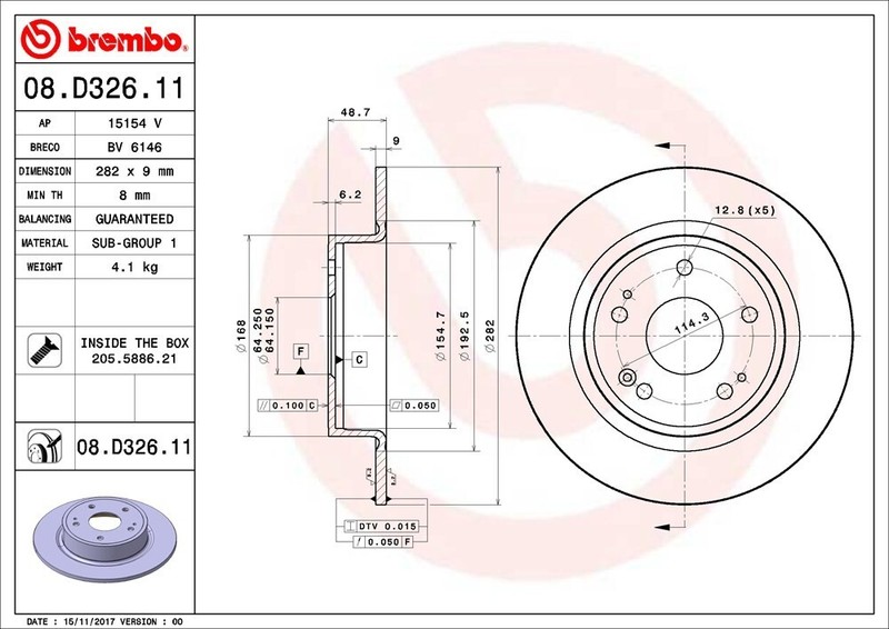 Brembo Rear Disc Brake Rotor for ILX, HR-V, Accord, Civic (08.D326.11)