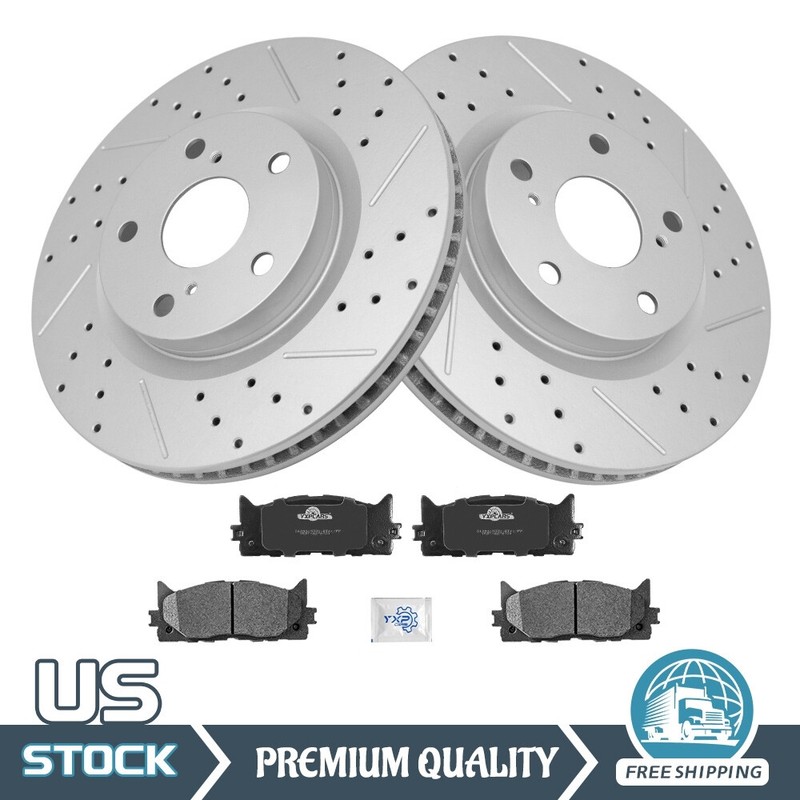Front Driled Rotors + Ceramic Pads For Toyota Camry Avalon Lexus ES300H ES350
