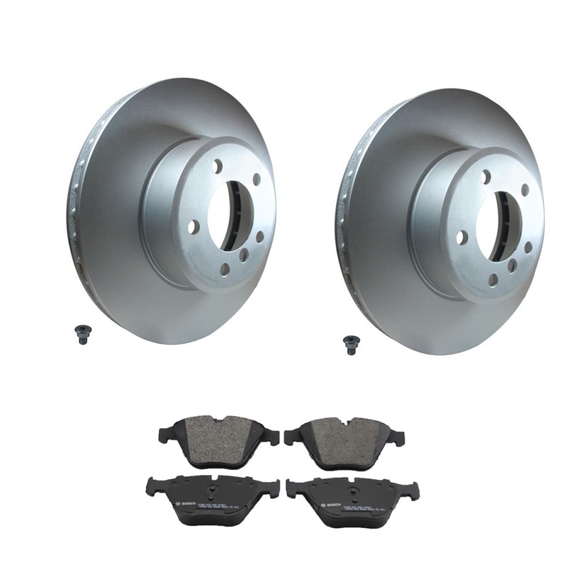 Hella Front Rotors Bosch QuietCast Semi-Met Disc Brake Pad Kit For E60 525i 530i