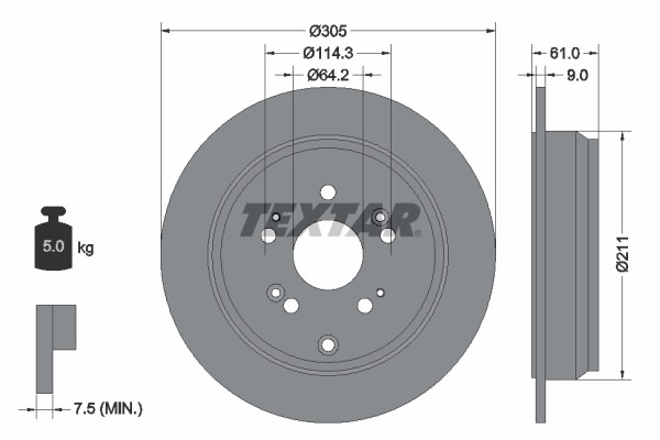 Textar 92162503 Brake Disc for, Acura, Acura (GAC), Honda, Honda (Dongfeng), Honda (