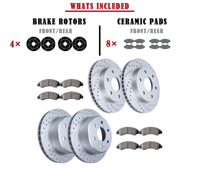 Front and Rear Brake Rotors Pads fit for Chevrolet Suburban 1500 Tahoe Drilled gallery
